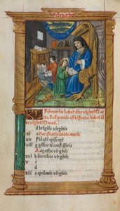 Painettu tuntikirja (Rooman käyttö): fol. 3v, helmikuun kalenterin kuva. tekijältä Guillaume Le Rouge