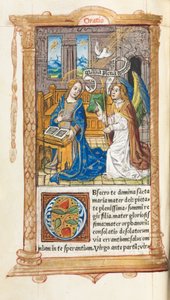 Painettu tuntikirja (Rooman käytössä): fol. 60v, Marian ilmestys. tekijältä Guillaume Le Rouge