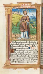 Painettu tuntikirja Rooman käyttö: fol. 100v, St. Stephen, 1510. tekijältä Guillaume Le Rouge