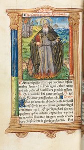 Painettu tuntikirja Rooman käyttö: fol. 104v, St. Anthony Abbot, 1510. tekijältä Guillaume Le Rouge