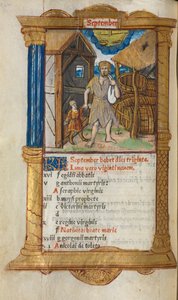 Painettu tuntikirja Rooman käyttö: fol. 10v, syyskuun kalenterikuva, 1510.