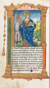 Painettu tuntikirja Rooman käyttö: fol. 110v, St. Barbara, 1510. tekijältä Guillaume Le Rouge