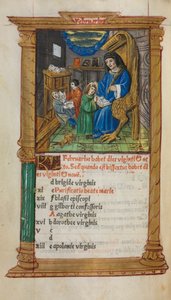 Painettu tuntikirja Rooman käyttö: fol. 3v, helmikuun kalenterikuva, 1510. tekijältä Guillaume Le Rouge
