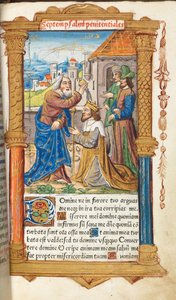 Painettu tuntikirja Rooman käyttö: fol. 65r, David ja Samuel, 1510. tekijältä Guillaume Le Rouge
