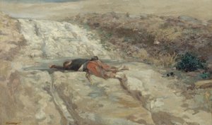 Kohtaus vuoden 1870 sodasta: kuollut sotilas taistelukentällä, n. 1870 (öljy kankaalle)