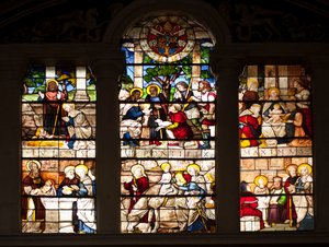 William of Marcillatin (1470-1529) jakso Jeesuksen elämästä Lasimaalaus 1509 Basilica Santa Maria del Popolon kuoro, Rooma tekijältä Guillaume de  Marcillat