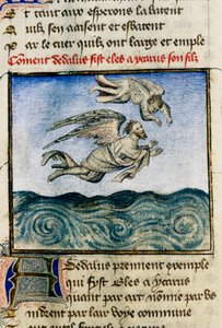"" Dedale ja Icarus "" (Ikarus ja Daedalus) Paetakseen Minokseen Dedale työntää poikansa Ikaruksen lentämään pois vahasiipiensä ansiosta. Guillaume Lorrisin miniatyyri käsikirjoituksesta "" Ruusun roomalainen"