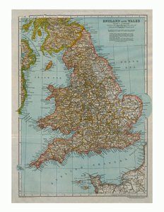 Englannin ja Walesin kartta, vuodelta 1910