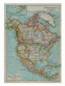 Pohjois-Amerikan kartta, vuodelta 1910