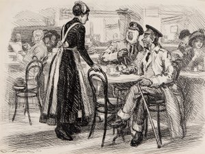 Ensimmäisen maailmansodan sarjakuva, luultavasti Punchille, 1916 (kynä muste paperille) tekijältä Gurnell Charles Jennis