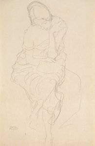 Auf einem Hocker Sitzende von vorne tekijältä Gustav Klimt