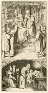 Martin Luther koulupoikana laulaa Ursula Cottan oven edessä Eisenachissa pienelle leivälle. Tässä talossa hän oppii piippua ja luuttua, joten alkuperäinen teksti tekijältä Gustav Ferdinand Leopold Konig
