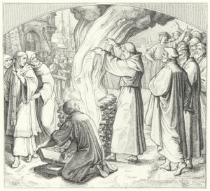 Martti Luther polttaa paavin bullan Wittenbergissä, 1520 tekijältä Gustav Ferdinand Leopold Konig