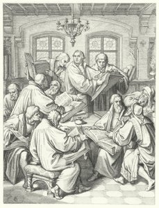 Martin Luther kääntää Raamatun saksaksi (kaiverrus) tekijältä Gustav Ferdinand Leopold Konig