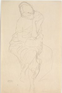 Auf einem Hocker Sitzende von vorne tekijältä Gustav Klimt