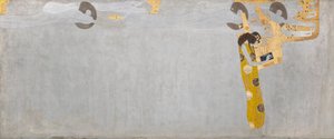 Beethoven Frieze: Onnen kaipuu saa tyydytyksen runoudesta - Lauta 7, oikea pitkä seinä tekijältä Gustav Klimt
