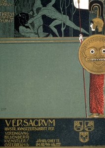 Wienin Secession-lehden "Ver Sacrum" kansi, joka kuvaa Theseusta ja Minotaurosta ensimmäisen Secession-näyttelyn aikaan Wienissä, 1898 (litografia) tekijältä Gustav Klimt
