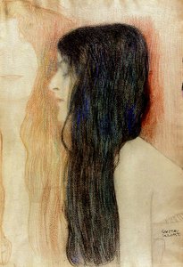 Tyttö pitkähiuksinen, 1898-99 (pastelli paperille) tekijältä Gustav Klimt