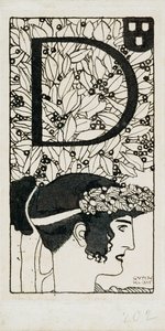 Alkukirjain D, jota käytettiin Itävallan jugendtyylisen Secession-liikkeen Ver Sacrum -lehden kolmannessa numerossa. tekijältä Gustav Klimt