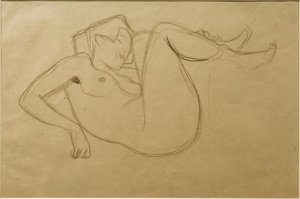 Mit angezogenen Schenkeln kauernder Mädchenak (Opiskelu) tekijältä Gustav Klimt
