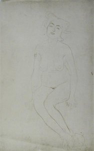 Nude Woman Seated, n. 1903 (lyijykynä ja punainen värikynä japanilaiselle paperille) (m/w kuva) tekijältä Gustav Klimt