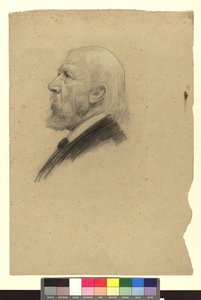 Vanhan miehen profiilikuva vasemmalle katsovana tekijältä Gustav Klimt