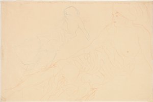 makuuasento; Nainen makaa tuettuna, toisto vasemmalla, 1913 tekijältä Gustav Klimt