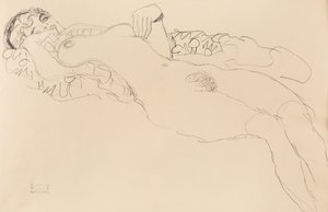 Makaava nainen, alaston, vasemmalle, 1917. tekijältä Gustav Klimt
