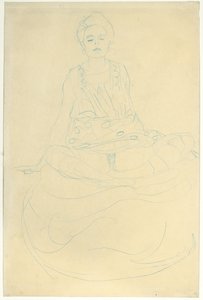 Istuva puolipitkä nude edestä; Istuva puolialaston edestä, 1907 tekijältä Gustav Klimt