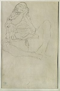 Istuu puolialastomana silmät kiinni tekijältä Gustav Klimt