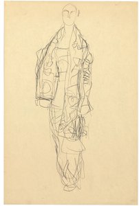 Seisova nainen viitan kanssa, 1914-16 (lyijykynä paperille). tekijältä Gustav Klimt
