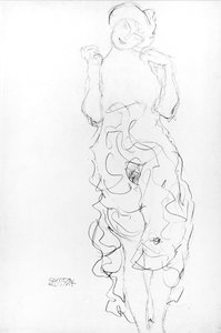 Seisova alaston kädet koholla, n. 1917/1918 (kynä paperille) (m/w valokuva) tekijältä Gustav Klimt