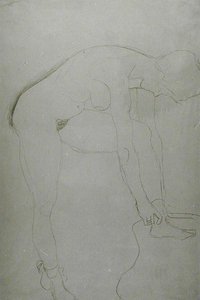 Seisova alaston jalat kohotettuina, n. 1907 (lyijykynä japanilaiselle paperille) (m/v kuva) tekijältä Gustav Klimt