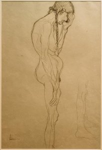 Stehende alte Frau im Profil nach rechts, Beinstudie tekijältä Gustav Klimt
