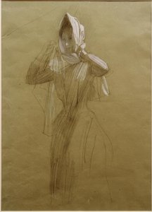 Seisova nuori nainen, käärimässä huivia tekijältä Gustav Klimt