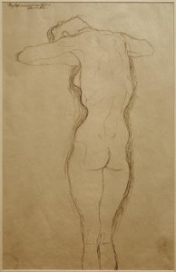 Stehender Rückenakt, die Arme horizontal gebeugt (Tutkimus) tekijältä Gustav Klimt