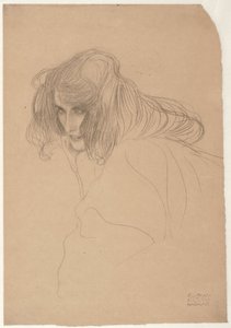Tutkimus naisen päästä kolmen neljäsosan profiilissa Tutkimus siveettömyydestä Beethoven Friezessä, n. 1901-1902 tekijältä Gustav Klimt