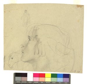 Weiblicher Kopf im Profil nach links, Pferdekopf im Profil, Figurenstudie tekijältä Gustav Klimt