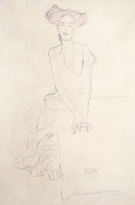 Nuori nainen, joka tukee itseään käsillään tekijältä Gustav Klimt