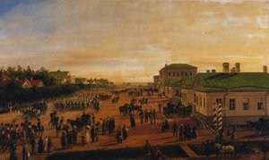 Tsaari Nikolaus palaamassa sotilasparaatista Krasnoe Selosta, 1848