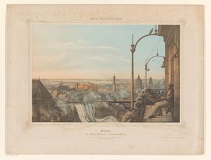 Näkymä Münchenistä nähtynä Pyhän Pietarin kirkosta München vom St. Peters-Thürme aus nordwestlicher Richtungissa (otsikko esineessä) Albumi esitelty Louis I:lle Baijerista (sarjan nimi) König-Ludwigs-albumi (sarjan nimi esineessä) tekijältä Gustav Seeberger