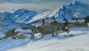 Vuoristotila lumimaisemassa tekijältä Gustav Wentzel