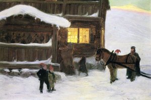 Vieraat saapuvat (väri litho) tekijältä Gustav Wentzel