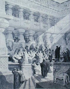 Daniel tulkitsee kirjoitusta seinälle, kaiverrus A. Ligny, n. 1868 (kaiverrus) tekijältä Gustave (after) Dore