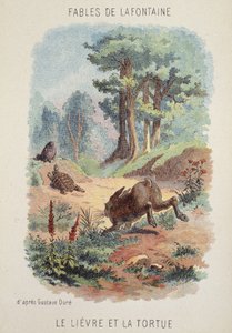 Fables de La Fontaine: Jänis ja kilpikonna Gustave Dorén mukaan.
