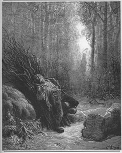 La Mort et le bucheron - Kuolema ja metsämies - Jean de La Fontainen (Lafontaine) (1621-95) "Fablesista" - kaiverrus Gustave Doren (1832-83) mukaan - Yksityinen kokoelma