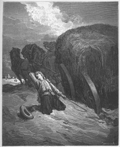 Le chartier - The Wagoner Mired - Jean de La Fontainen (Lafontaine) (1621-95) "Fablesista" - kaiverrus Gustave Doren (1832-83) mukaan - Yksityinen kokoelma tekijältä Gustave (after) Dore