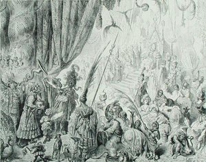 Serendibin kuninkaan tuomioistuin, n. 1868 (kaiverrus) tekijältä Gustave (after) Dore