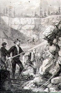 Kullanetsintä Kaliforniassa 1860-luvulla, kaiverrus Felix Jean Gauchard (1825-72) (kaiverrus) tekijältä Gustave Adolphe (after) Chassevent Bacques