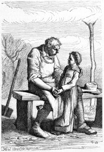 Cosette et Jean Valjean - Victor Hugon "" Les Miserables" -elokuvassa, ill. kirjoittanut Brion, toim. Hetzel ja Lacroix